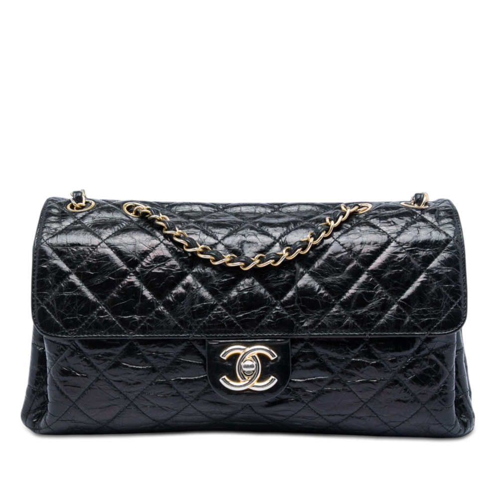Pre-Loved Chanel Jumbo CC Quilted Crumpled Calfskin Straight Flap